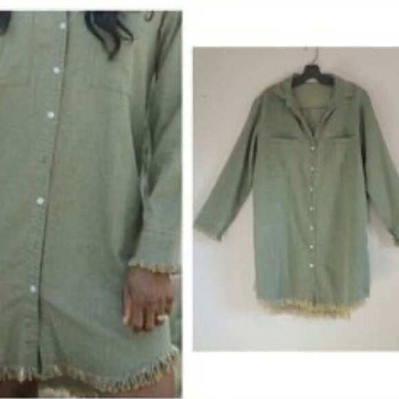 francis cabrel Shirt Dress With Long Sleeves , Pockets military green buttons - Picture 6 of 6